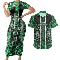 Aotearoa Ngati Maniapoto Couples Matching Short Sleeve Bodycon Dress and Hawaiian Shirt Maori Tribal Green Paua Shell Pattern DT05 Green - Polynesian Pride
