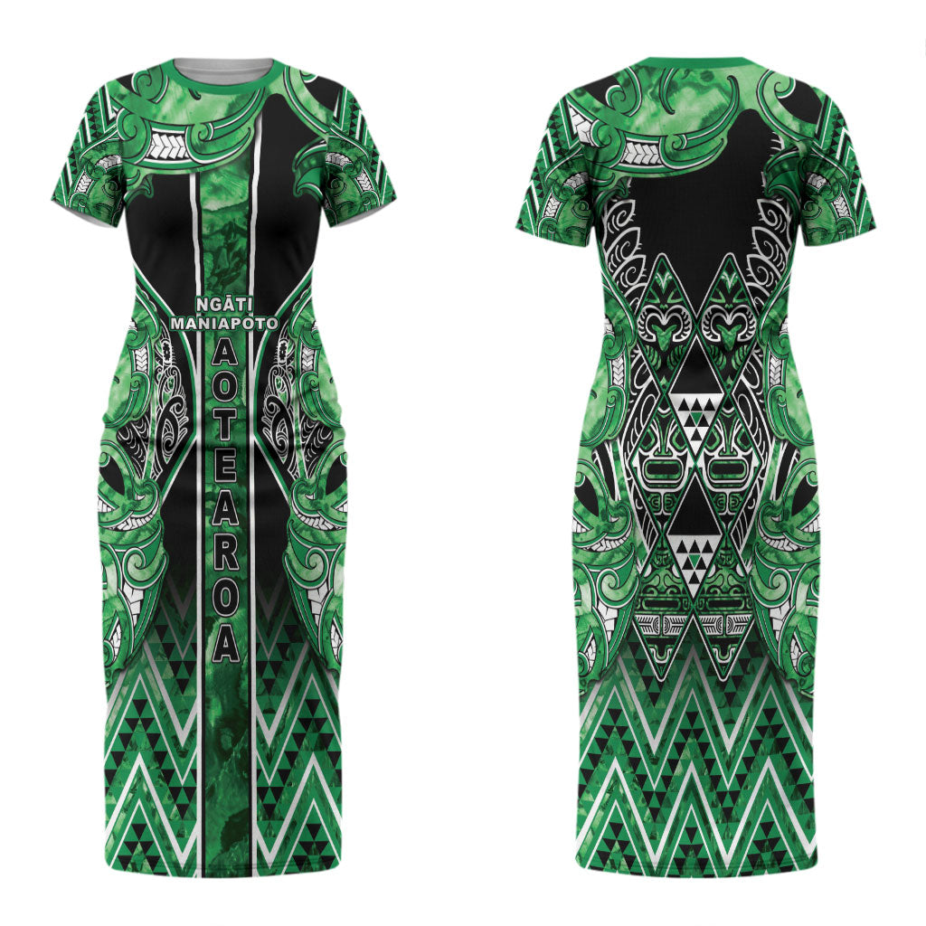 Aotearoa Ngati Maniapoto Couples Matching Short Sleeve Bodycon Dress and Hawaiian Shirt Maori Tribal Green Paua Shell Pattern DT05 - Polynesian Pride