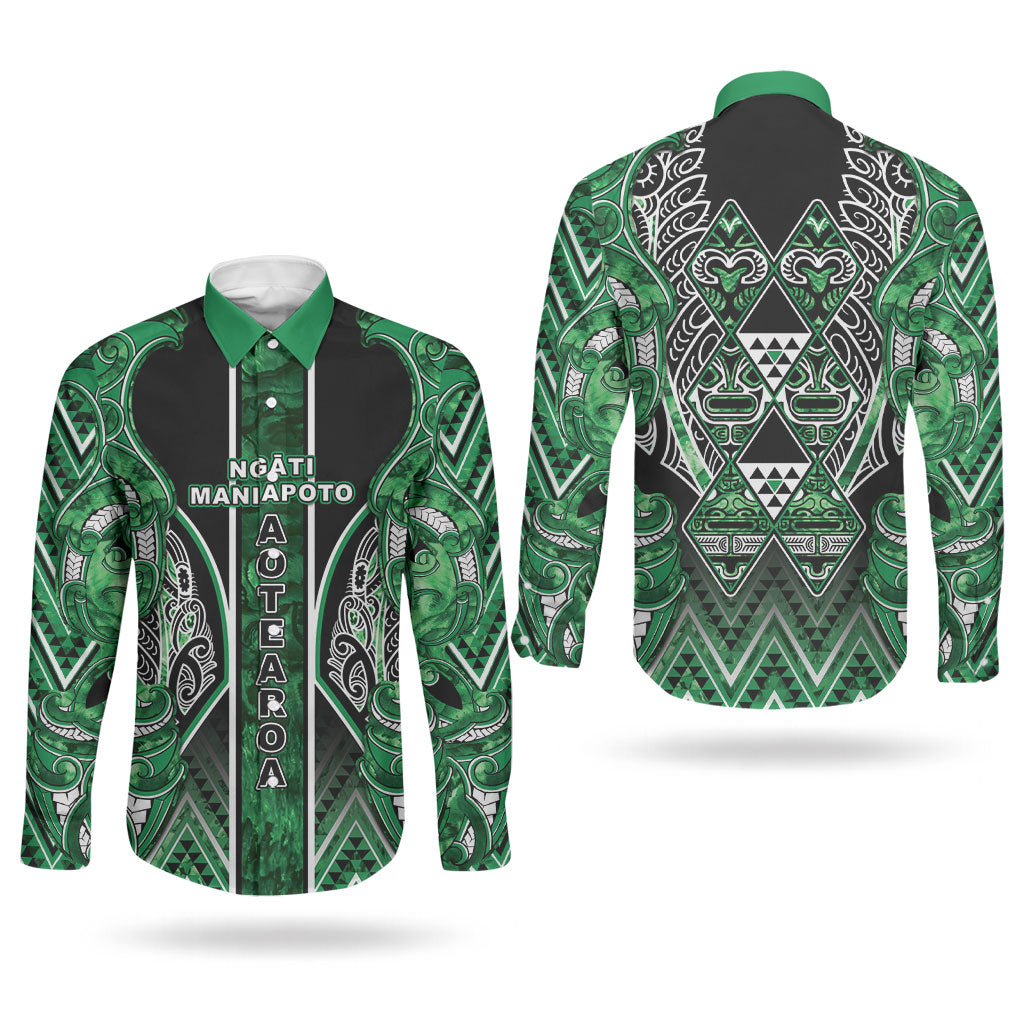 Aotearoa Ngati Maniapoto Couples Matching Summer Maxi Dress and Long Sleeve Button Shirt Maori Tribal Green Paua Shell Pattern DT05 - Polynesian Pride