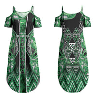 Aotearoa Ngati Maniapoto Couples Matching Summer Maxi Dress and Long Sleeve Button Shirt Maori Tribal Green Paua Shell Pattern DT05 - Polynesian Pride
