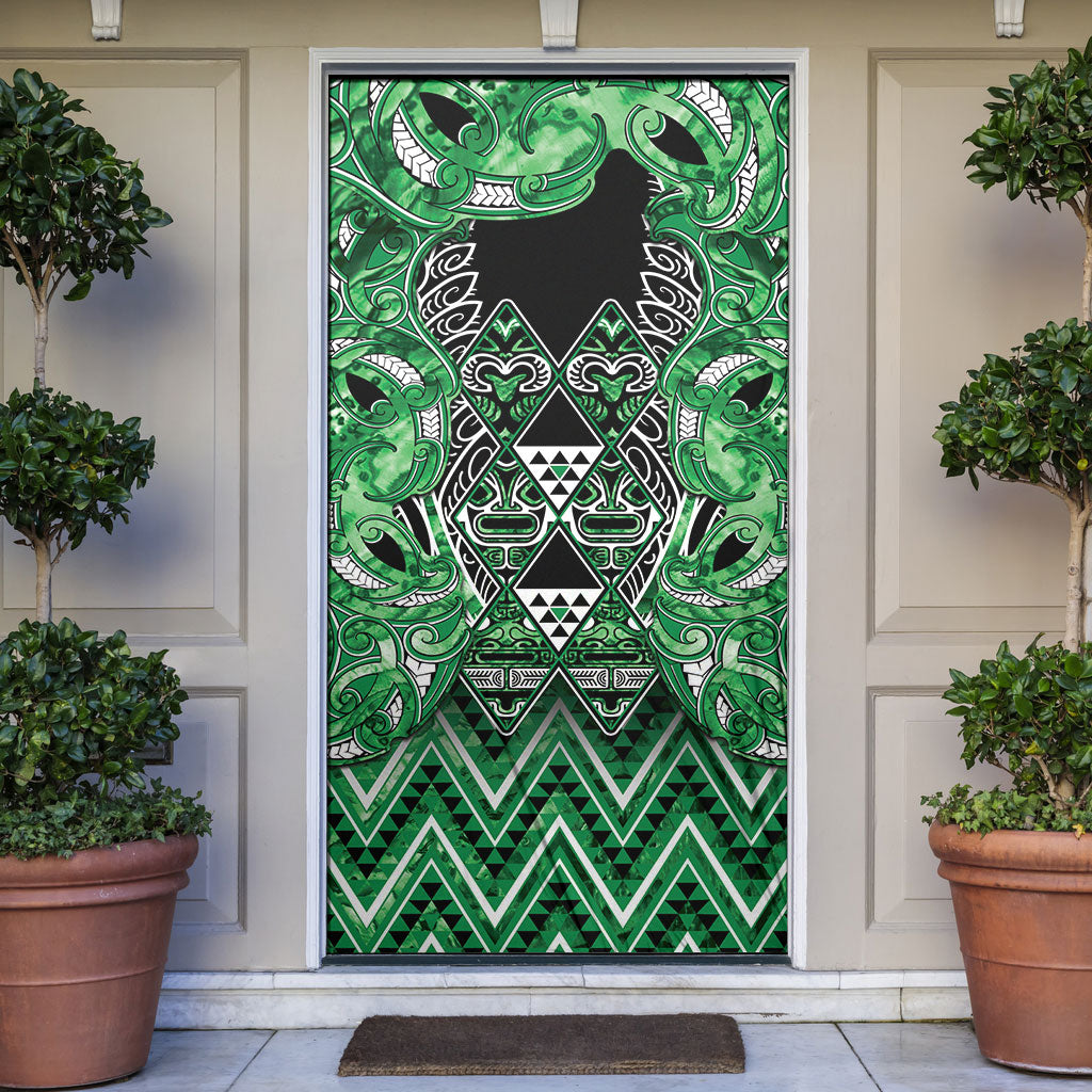 Aotearoa Ngati Maniapoto Door Cover Maori Tribal Green Paua Shell Pattern DT05 Green - Polynesian Pride