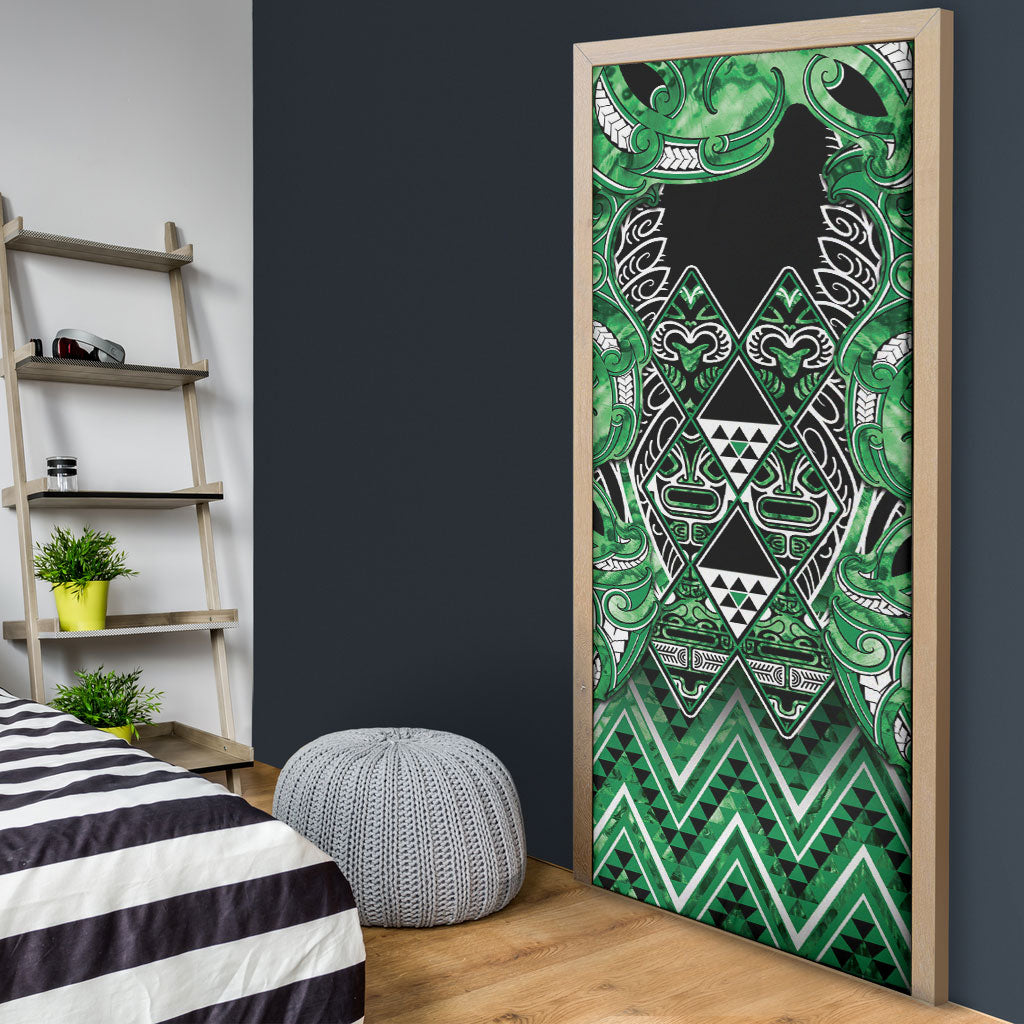 Aotearoa Ngati Maniapoto Door Cover Maori Tribal Green Paua Shell Pattern DT05 - Polynesian Pride