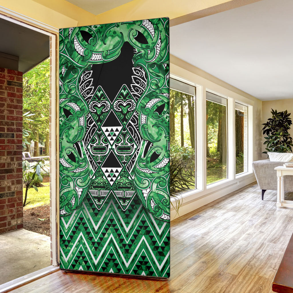 Aotearoa Ngati Maniapoto Door Cover Maori Tribal Green Paua Shell Pattern DT05 - Polynesian Pride