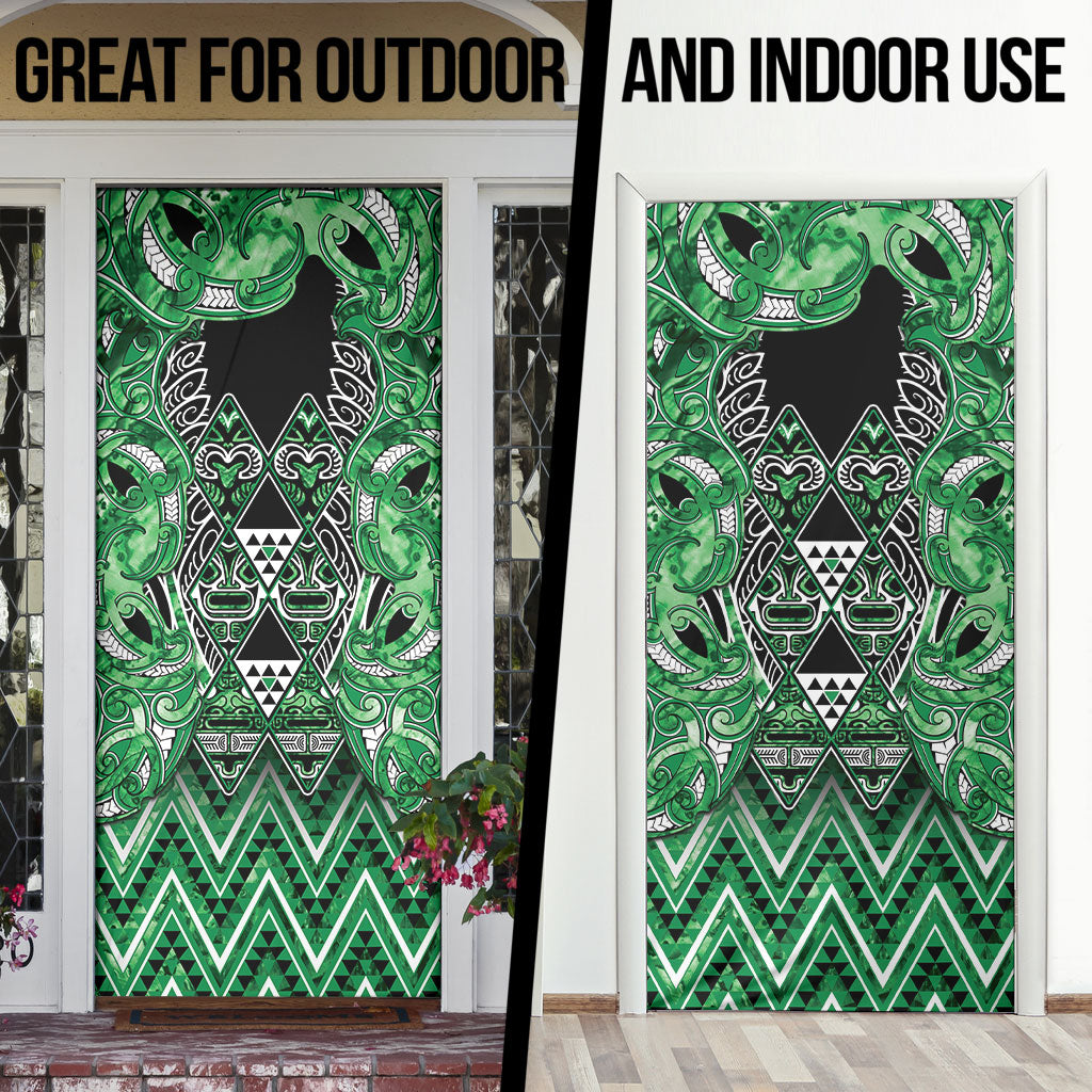 Aotearoa Ngati Maniapoto Door Cover Maori Tribal Green Paua Shell Pattern DT05 - Polynesian Pride