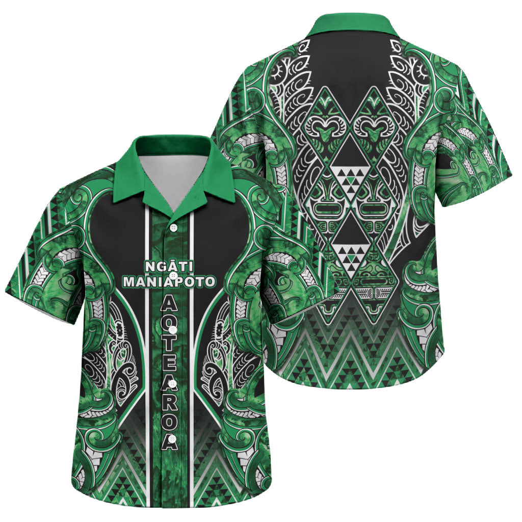 Aotearoa Ngati Maniapoto Family Matching Mermaid Dress and Hawaiian Shirt Maori Tribal Green Paua Shell Pattern DT05 Son's Shirt Green - Polynesian Pride