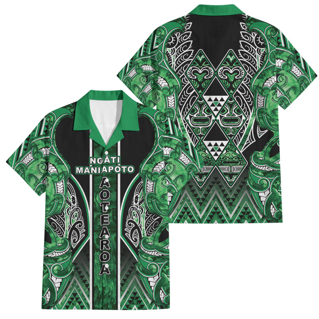 Aotearoa Ngati Maniapoto Family Matching Off The Shoulder Long Sleeve Dress and Hawaiian Shirt Maori Tribal Green Paua Shell Pattern DT05 Dad's Shirt - Short Sleeve Green - Polynesian Pride