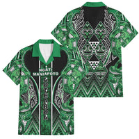 Aotearoa Ngati Maniapoto Family Matching Off The Shoulder Long Sleeve Dress and Hawaiian Shirt Maori Tribal Green Paua Shell Pattern DT05 Dad's Shirt - Short Sleeve Green - Polynesian Pride