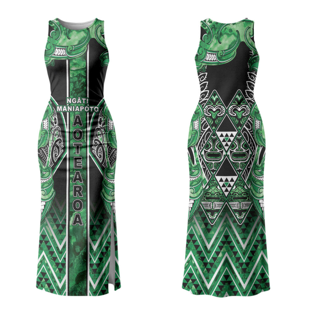 Aotearoa Ngati Maniapoto Family Matching Tank Maxi Dress and Hawaiian Shirt Maori Tribal Green Paua Shell Pattern DT05 Mom's Dress Green - Polynesian Pride