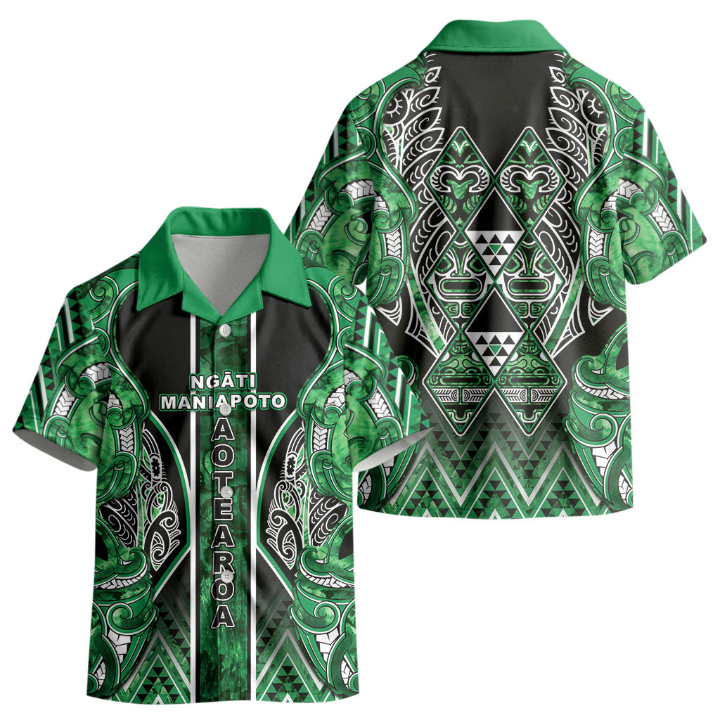 Aotearoa Ngati Maniapoto Kid Hawaiian Shirt Maori Tribal Green Paua Shell Pattern DT05 - Polynesian Pride