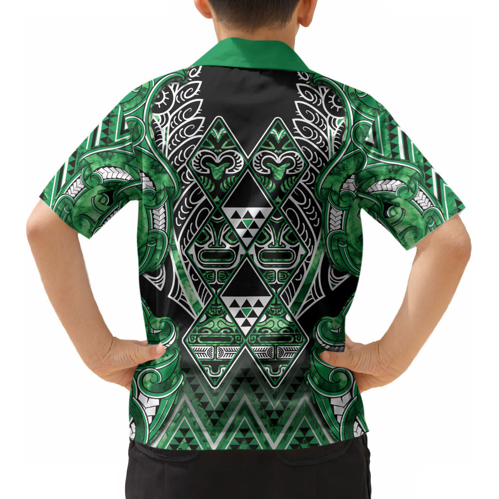 Aotearoa Ngati Maniapoto Kid Hawaiian Shirt Maori Tribal Green Paua Shell Pattern DT05 - Polynesian Pride