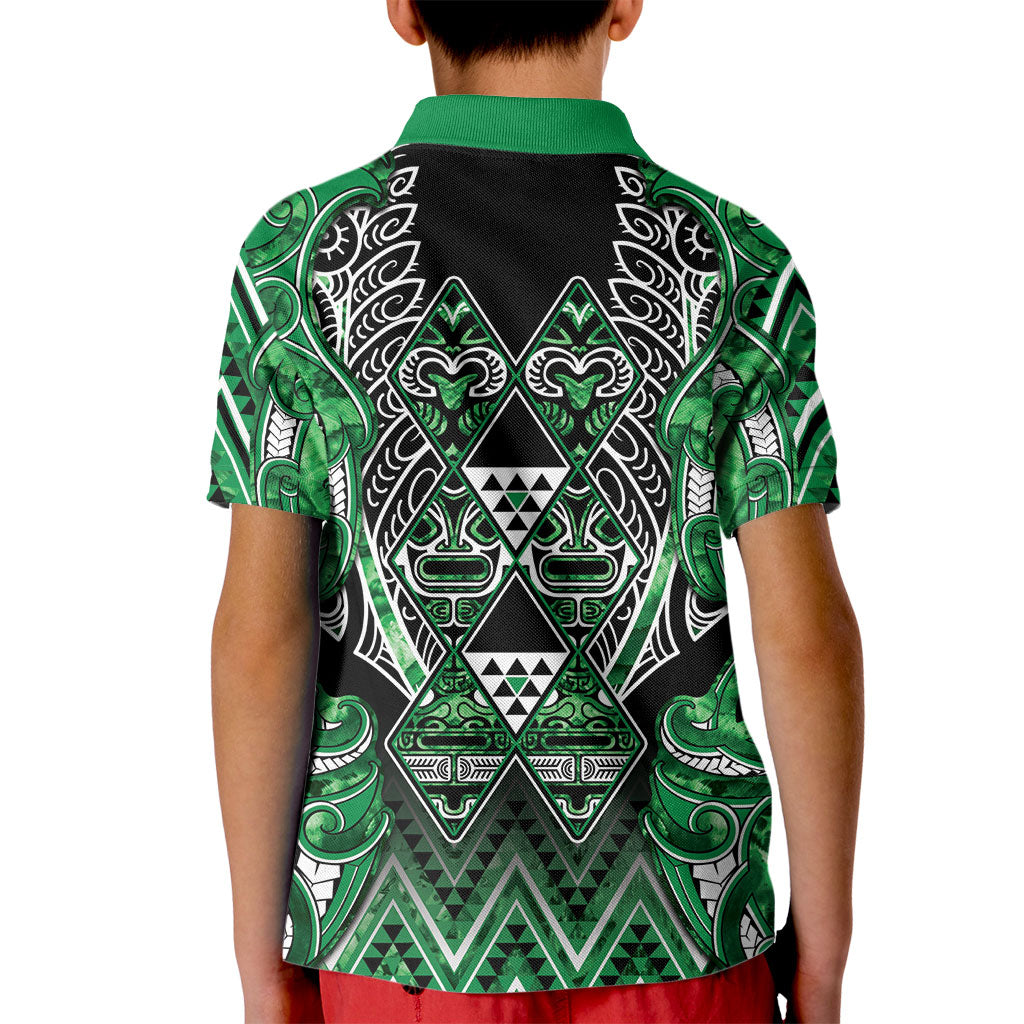 Aotearoa Ngati Maniapoto Kid Polo Shirt Maori Tribal Green Paua Shell Pattern DT05 - Polynesian Pride