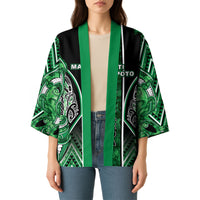 Aotearoa Ngati Maniapoto Kimono Maori Tribal Green Paua Shell Pattern DT05 - Polynesian Pride