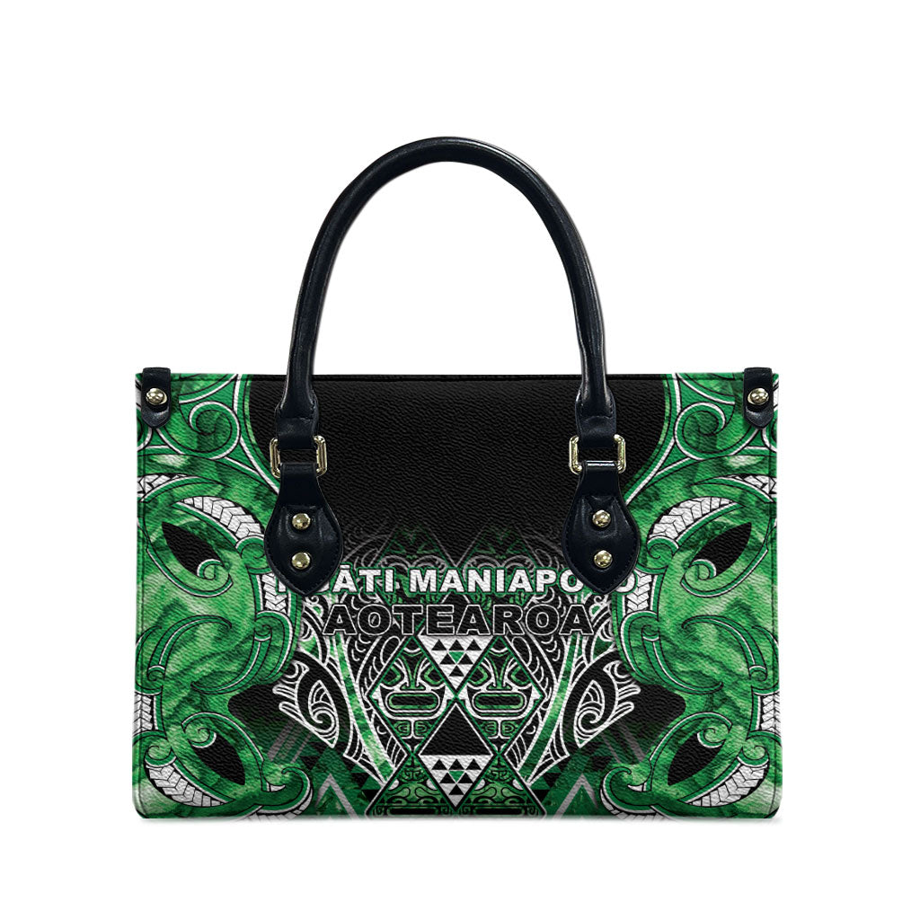 Aotearoa Ngati Maniapoto Leather Bag Maori Tribal Green Paua Shell Pattern DT05 - Polynesian Pride