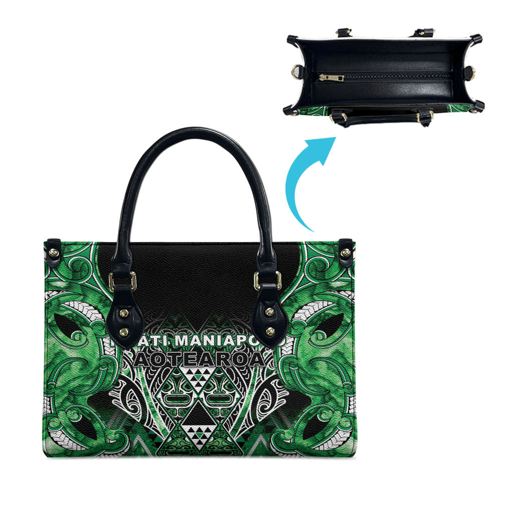Aotearoa Ngati Maniapoto Leather Bag Maori Tribal Green Paua Shell Pattern DT05 - Polynesian Pride
