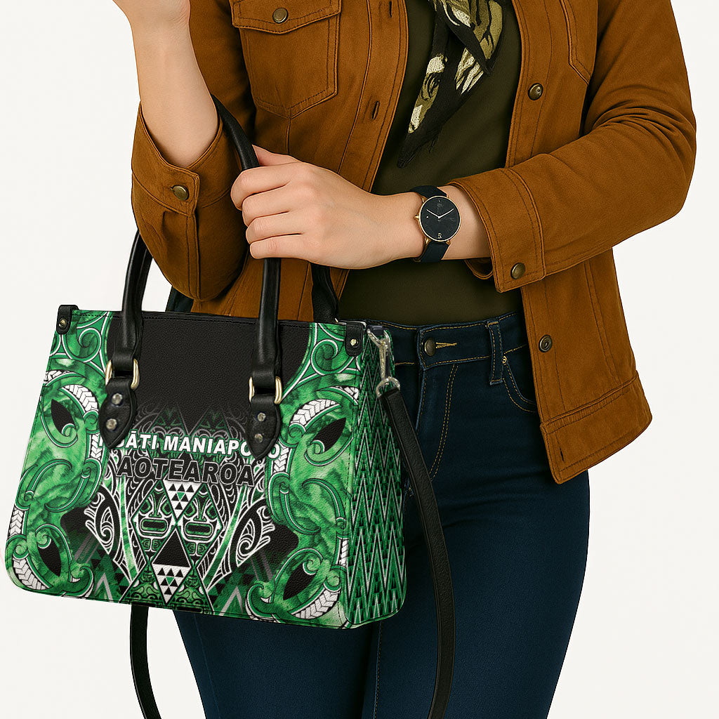 Aotearoa Ngati Maniapoto Leather Bag Maori Tribal Green Paua Shell Pattern DT05 - Polynesian Pride