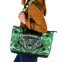 Aotearoa Ngati Maniapoto Leather Tote Bag Maori Tribal Green Paua Shell Pattern DT05 Green - Polynesian Pride