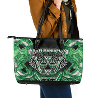 Aotearoa Ngati Maniapoto Leather Tote Bag Maori Tribal Green Paua Shell Pattern DT05 - Polynesian Pride