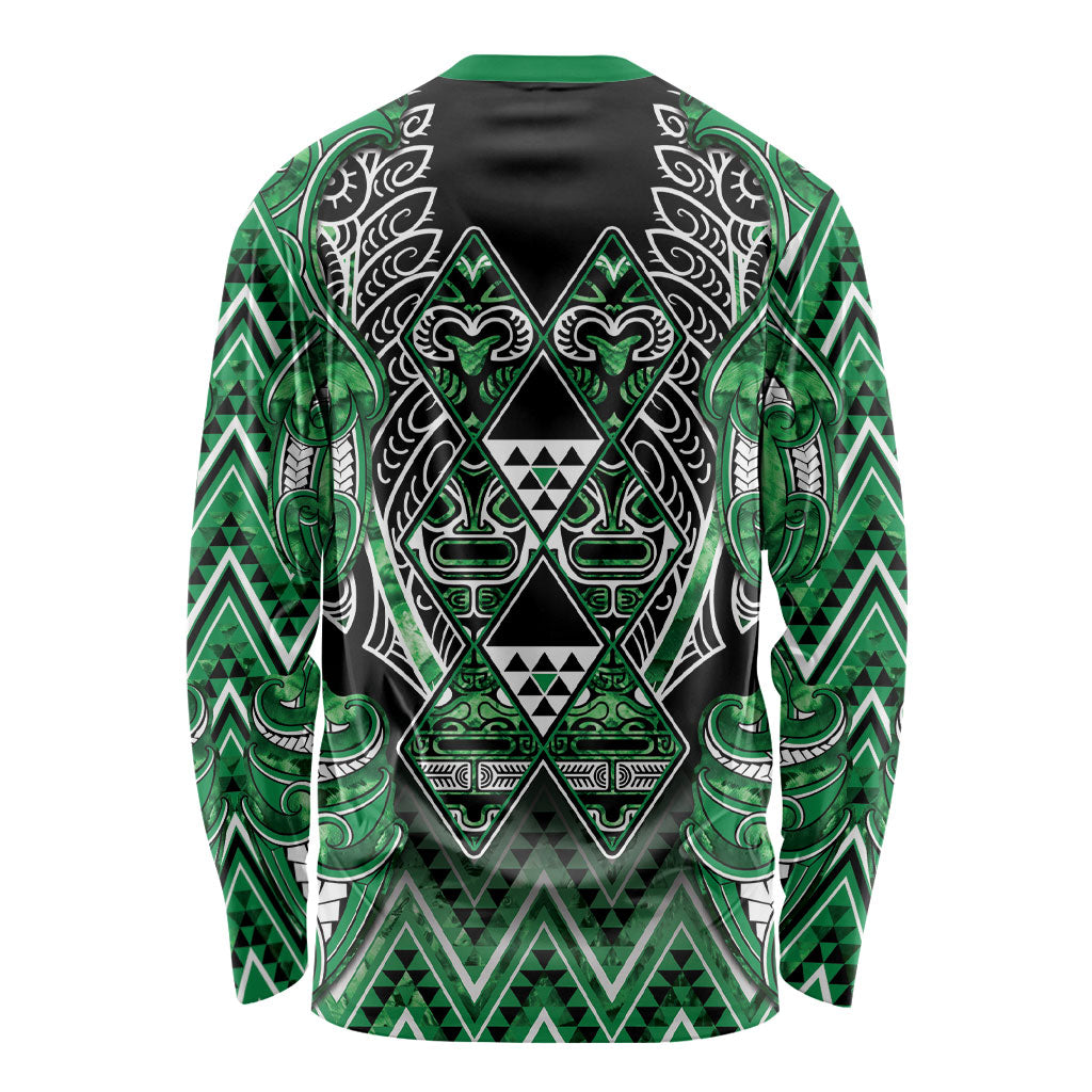 Aotearoa Ngati Maniapoto Long Sleeve Shirt Maori Tribal Green Paua Shell Pattern DT05 - Polynesian Pride