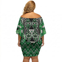 Aotearoa Ngati Maniapoto Off Shoulder Short Dress Maori Tribal Green Paua Shell Pattern DT05 - Polynesian Pride