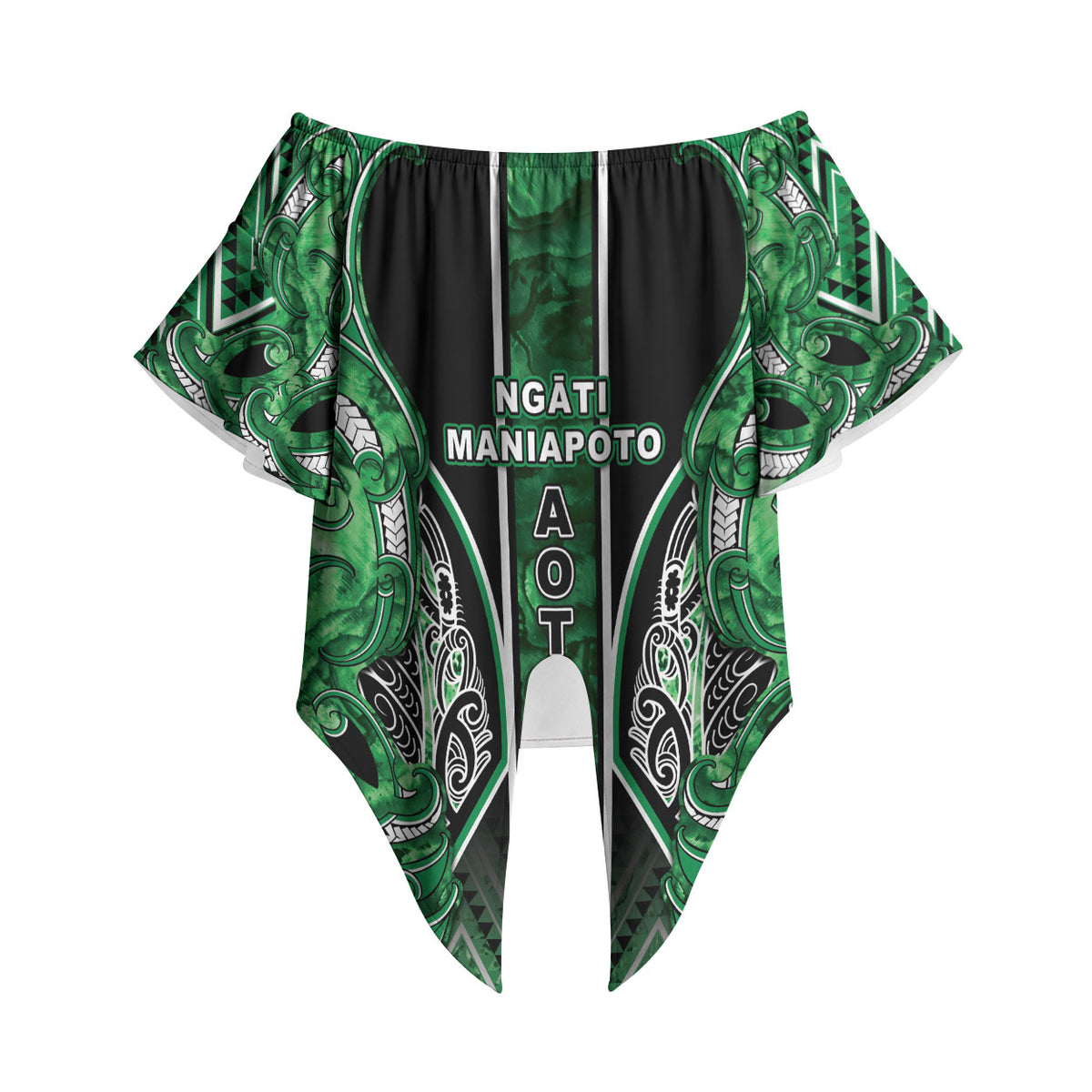 Aotearoa Ngati Maniapoto Off Shoulder Wrap Waist Top Maori Tribal Green Paua Shell Pattern DT05 - Polynesian Pride