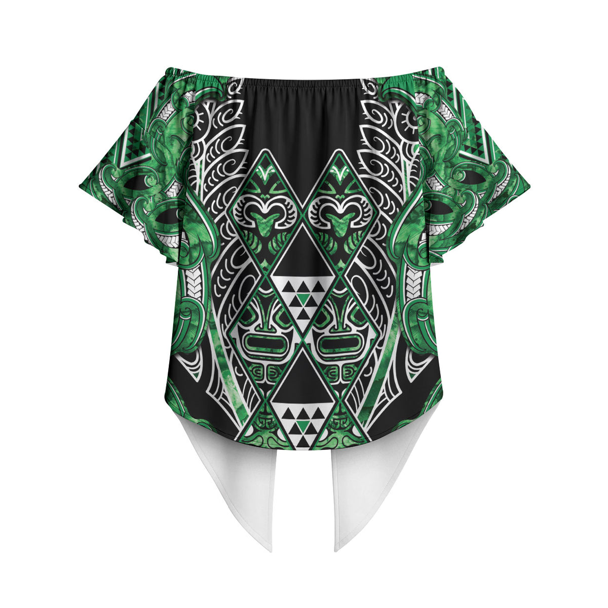 Aotearoa Ngati Maniapoto Off Shoulder Wrap Waist Top Maori Tribal Green Paua Shell Pattern DT05 - Polynesian Pride