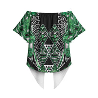 Aotearoa Ngati Maniapoto Off Shoulder Wrap Waist Top Maori Tribal Green Paua Shell Pattern DT05 - Polynesian Pride