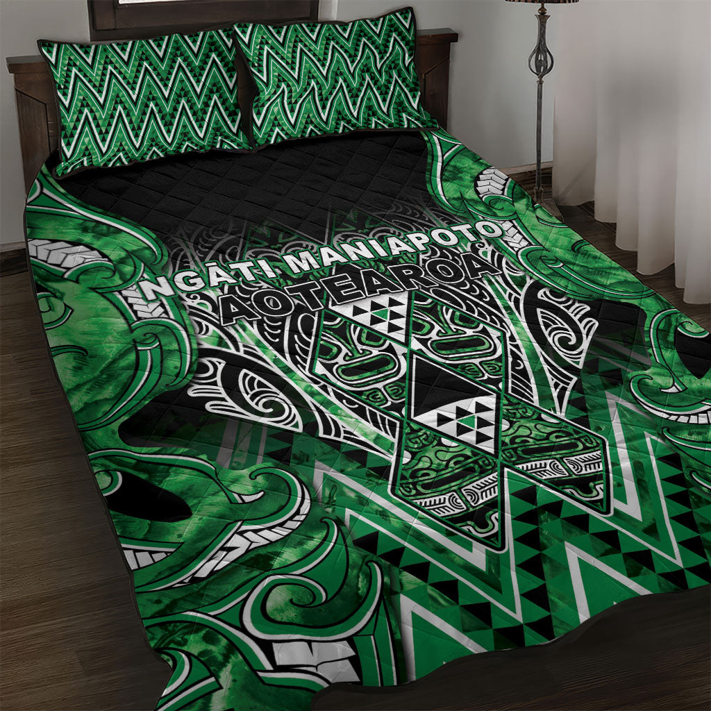 Aotearoa Ngati Maniapoto Quilt Bed Set Maori Tribal Green Paua Shell Pattern DT05 Green - Polynesian Pride