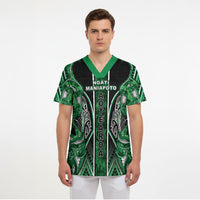 Aotearoa Ngati Maniapoto Scrub Top Maori Tribal Green Paua Shell Pattern DT05 - Polynesian Pride