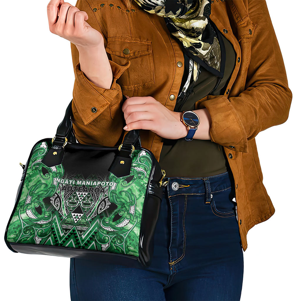 Aotearoa Ngati Maniapoto Shoulder Handbag Maori Tribal Green Paua Shell Pattern DT05 - Polynesian Pride
