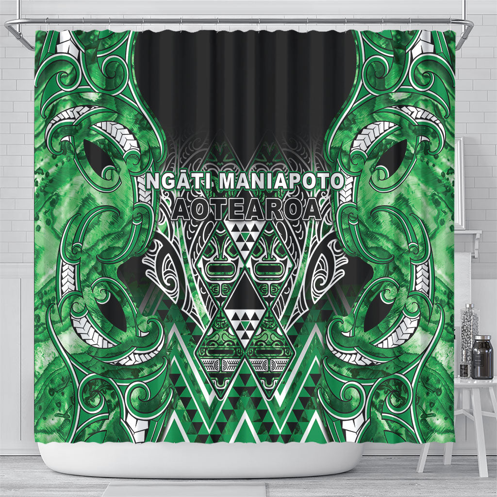 Aotearoa Ngati Maniapoto Shower Curtain Maori Tribal Green Paua Shell Pattern DT05 - Polynesian Pride