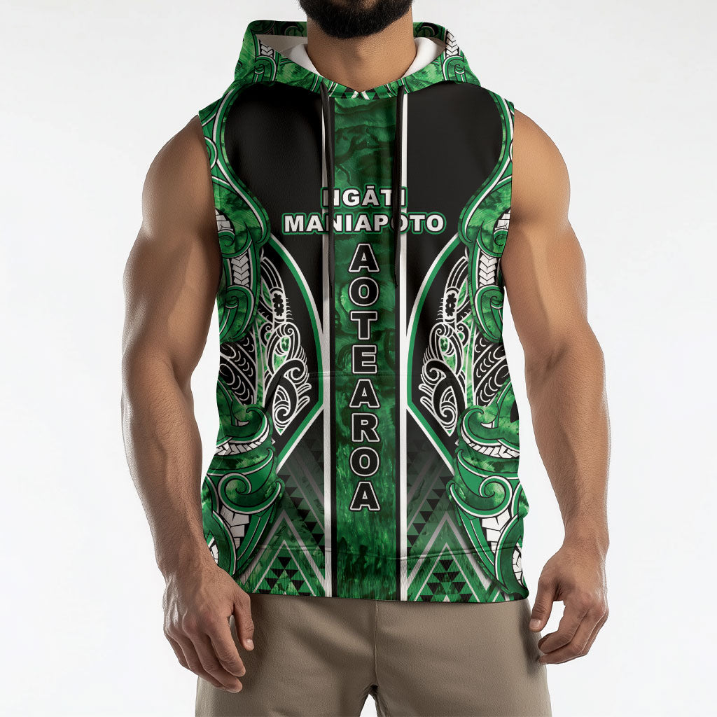 Aotearoa Ngati Maniapoto Sleeveless Hoodie Maori Tribal Green Paua Shell Pattern DT05 - Polynesian Pride