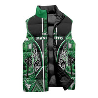 Aotearoa Ngati Maniapoto Sleeveless Puffer Jacket Maori Tribal Green Paua Shell Pattern DT05 - Polynesian Pride