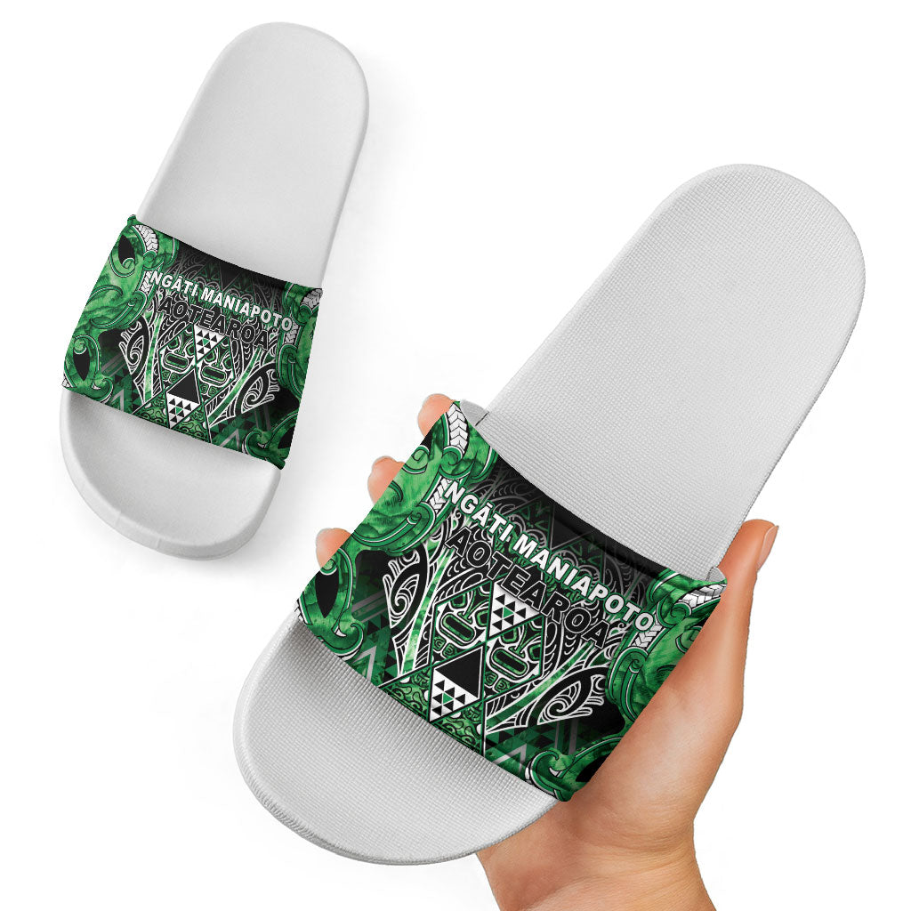 Aotearoa Ngati Maniapoto Slide Sandals Maori Tribal Green Paua Shell Pattern DT05 - Polynesian Pride