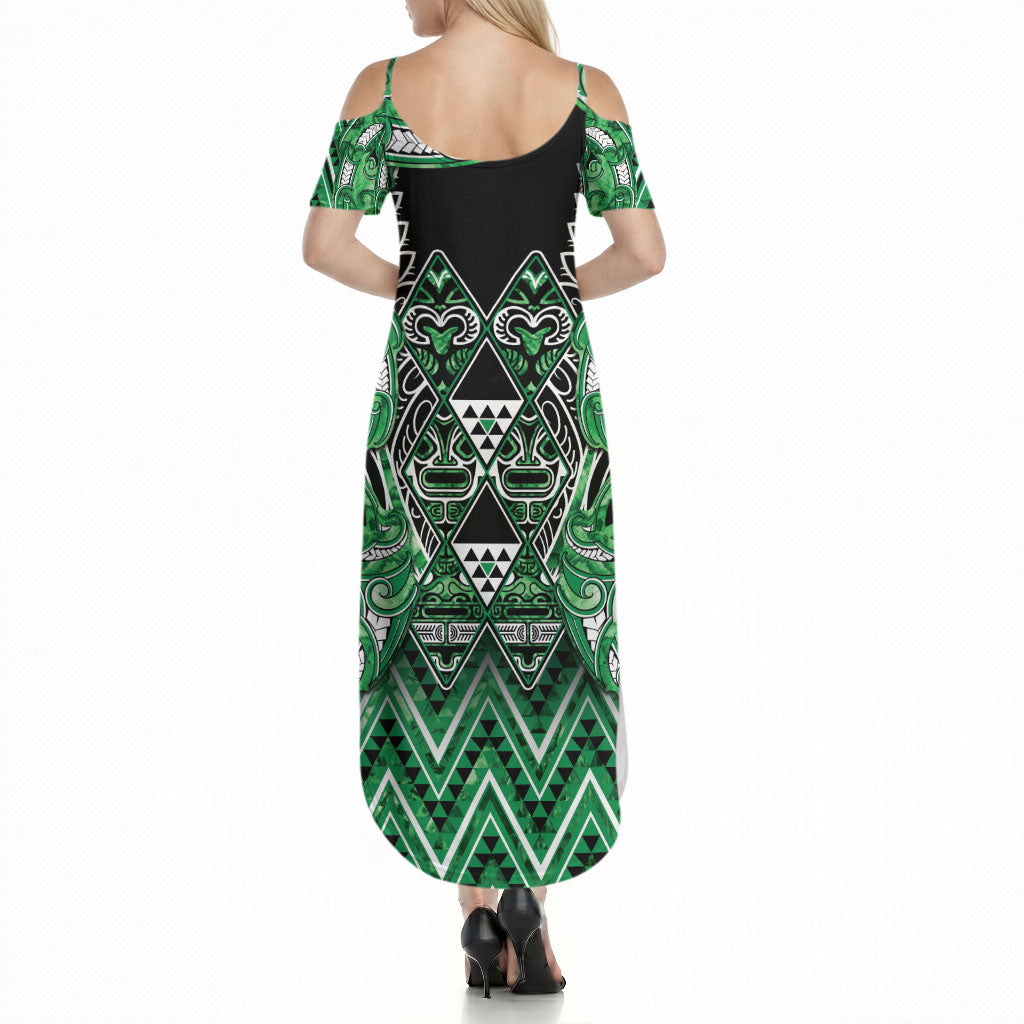 Aotearoa Ngati Maniapoto Summer Maxi Dress Maori Tribal Green Paua Shell Pattern DT05 - Polynesian Pride