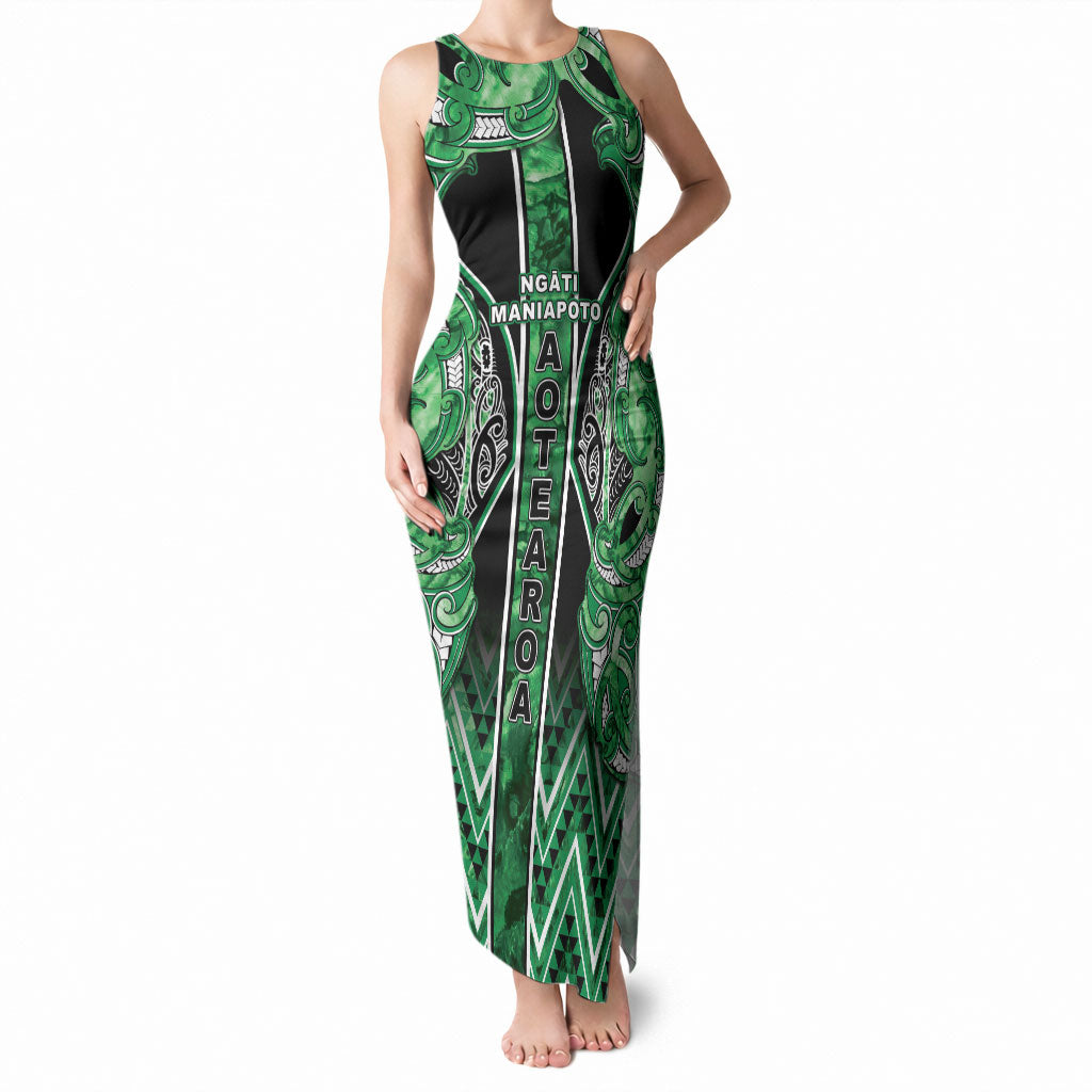 Aotearoa Ngati Maniapoto Tank Maxi Dress Maori Tribal Green Paua Shell Pattern DT05 Women Green - Polynesian Pride