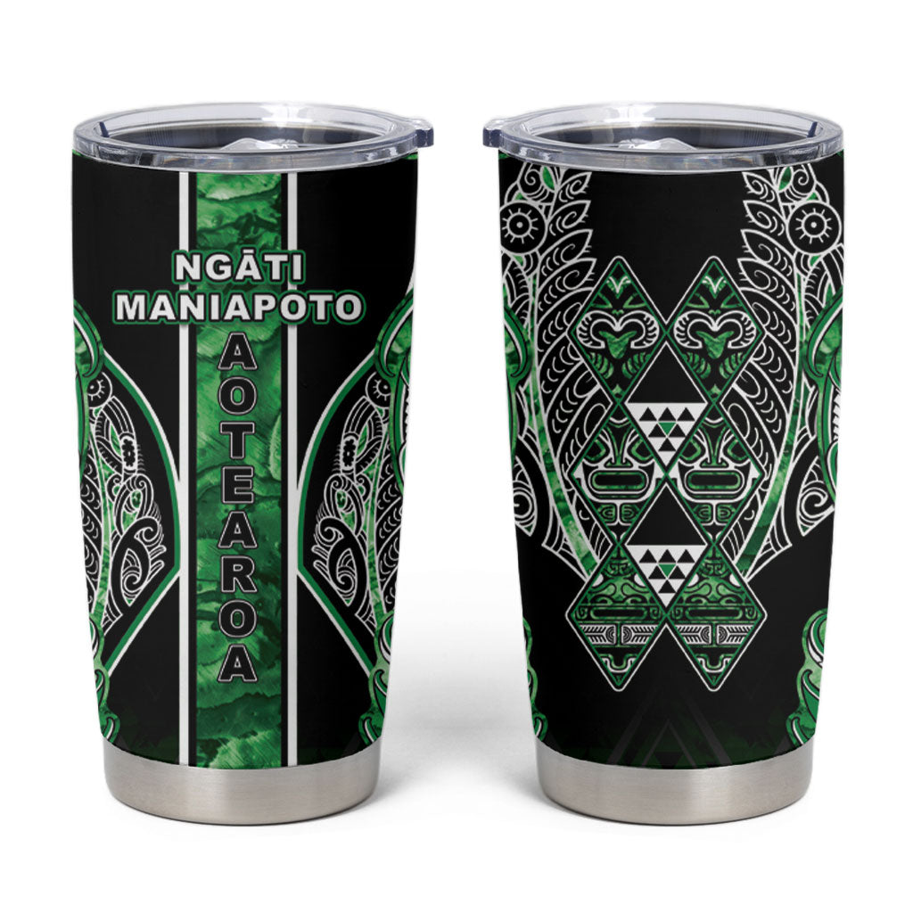 Aotearoa Ngati Maniapoto Tumbler Cup Maori Tribal Green Paua Shell Pattern DT05 Green - Polynesian Pride