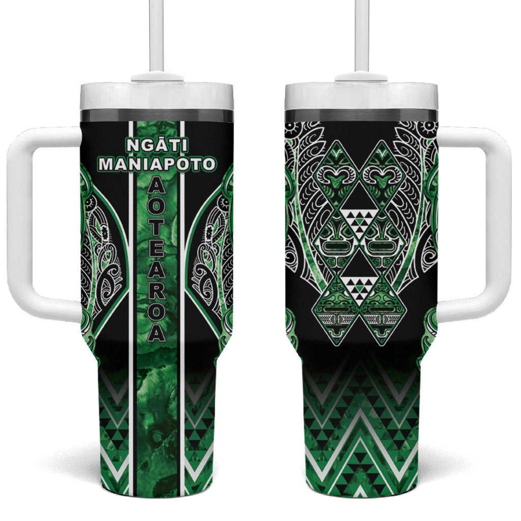 Aotearoa Ngati Maniapoto Tumbler With Handle Maori Tribal Green Paua Shell Pattern DT05 One Size: 40 oz Green - Polynesian Pride