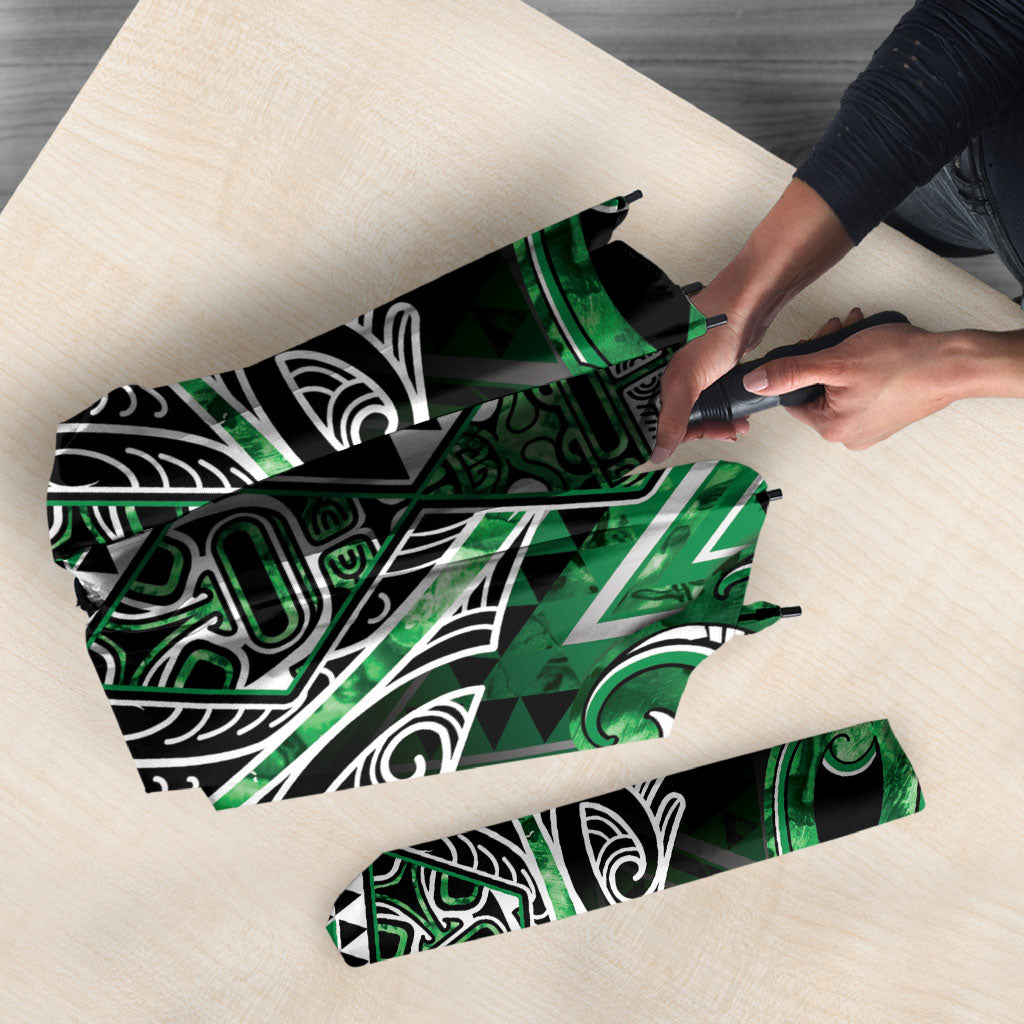 Aotearoa Ngati Maniapoto Umbrella Maori Tribal Green Paua Shell Pattern DT05 - Polynesian Pride