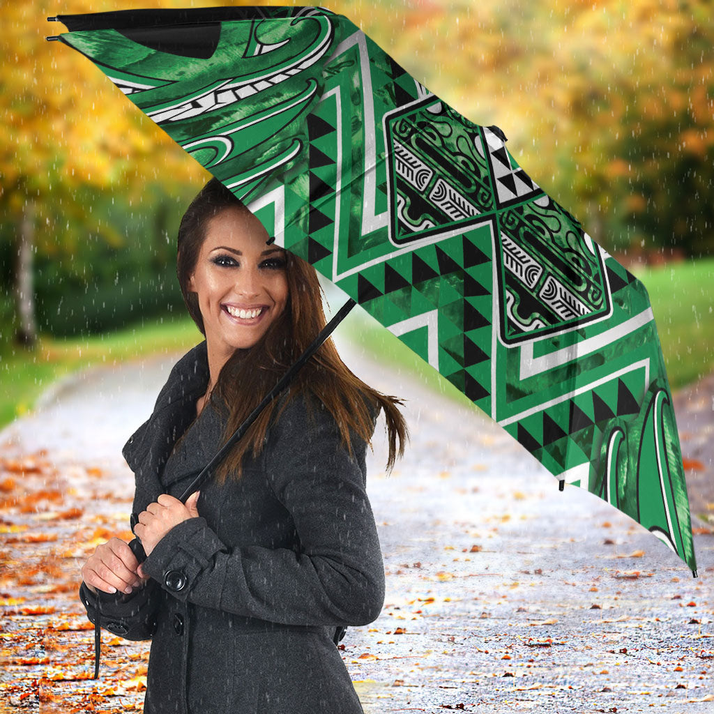Aotearoa Ngati Maniapoto Umbrella Maori Tribal Green Paua Shell Pattern DT05 - Polynesian Pride