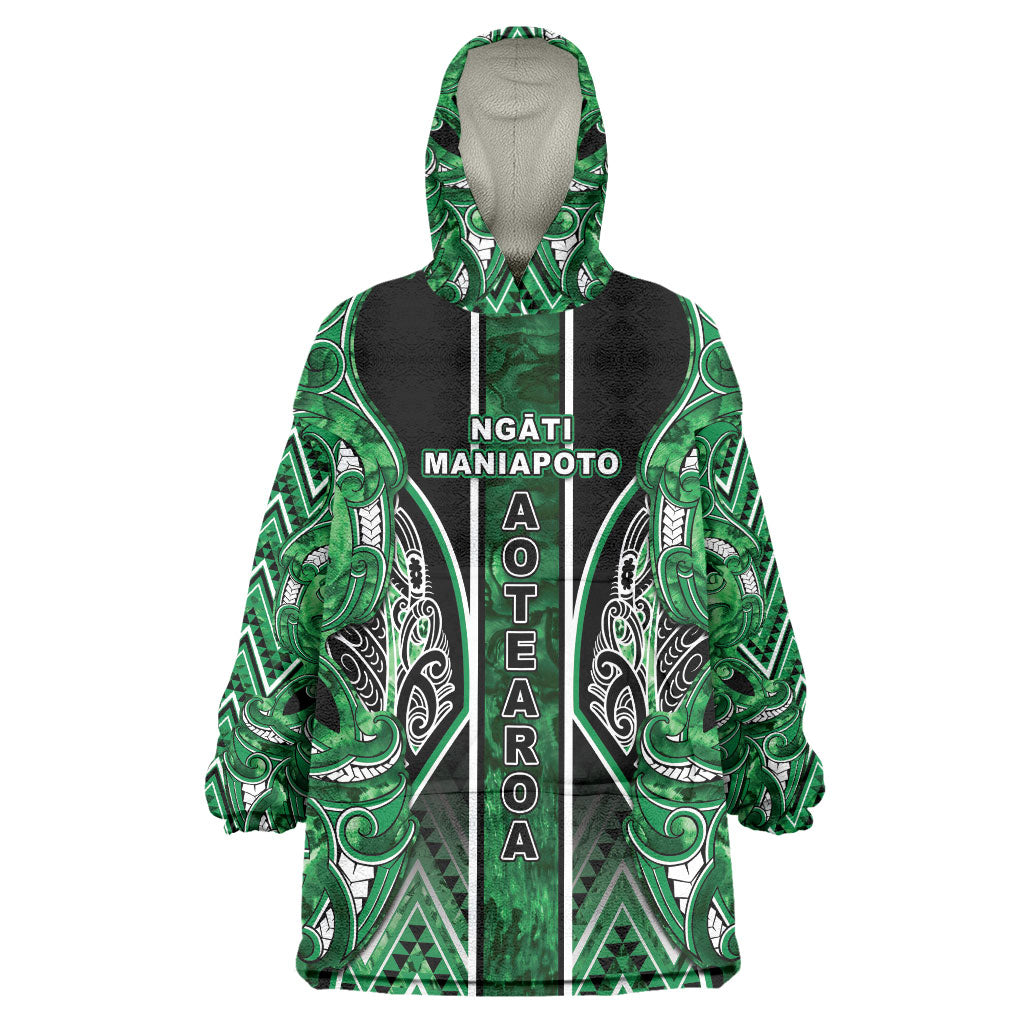 Aotearoa Ngati Maniapoto Wearable Blanket Hoodie Maori Tribal Green Paua Shell Pattern DT05 One Size Green - Polynesian Pride