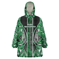 Aotearoa Ngati Maniapoto Wearable Blanket Hoodie Maori Tribal Green Paua Shell Pattern DT05 One Size Green - Polynesian Pride