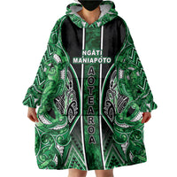 Aotearoa Ngati Maniapoto Wearable Blanket Hoodie Maori Tribal Green Paua Shell Pattern DT05 - Polynesian Pride