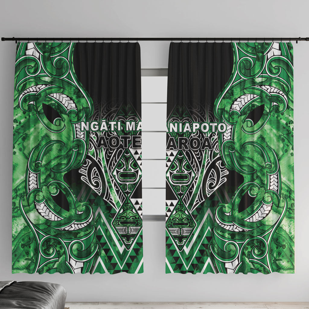 Aotearoa Ngati Maniapoto Window Curtain Maori Tribal Green Paua Shell Pattern DT05 With Hooks Green - Polynesian Pride