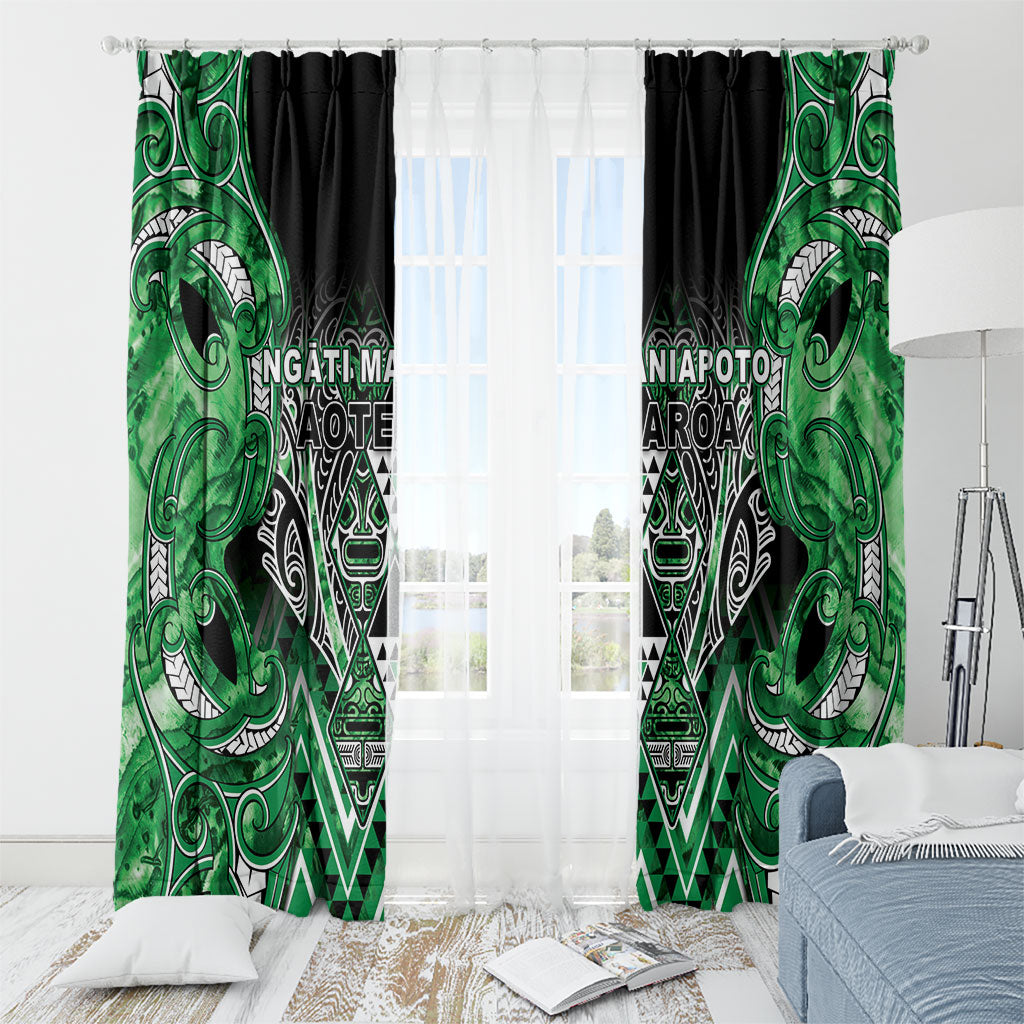 Aotearoa Ngati Maniapoto Window Curtain Maori Tribal Green Paua Shell Pattern DT05 - Polynesian Pride