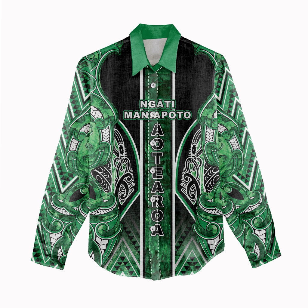 Aotearoa Ngati Maniapoto Women Casual Shirt Maori Tribal Green Paua Shell Pattern DT05 - Polynesian Pride