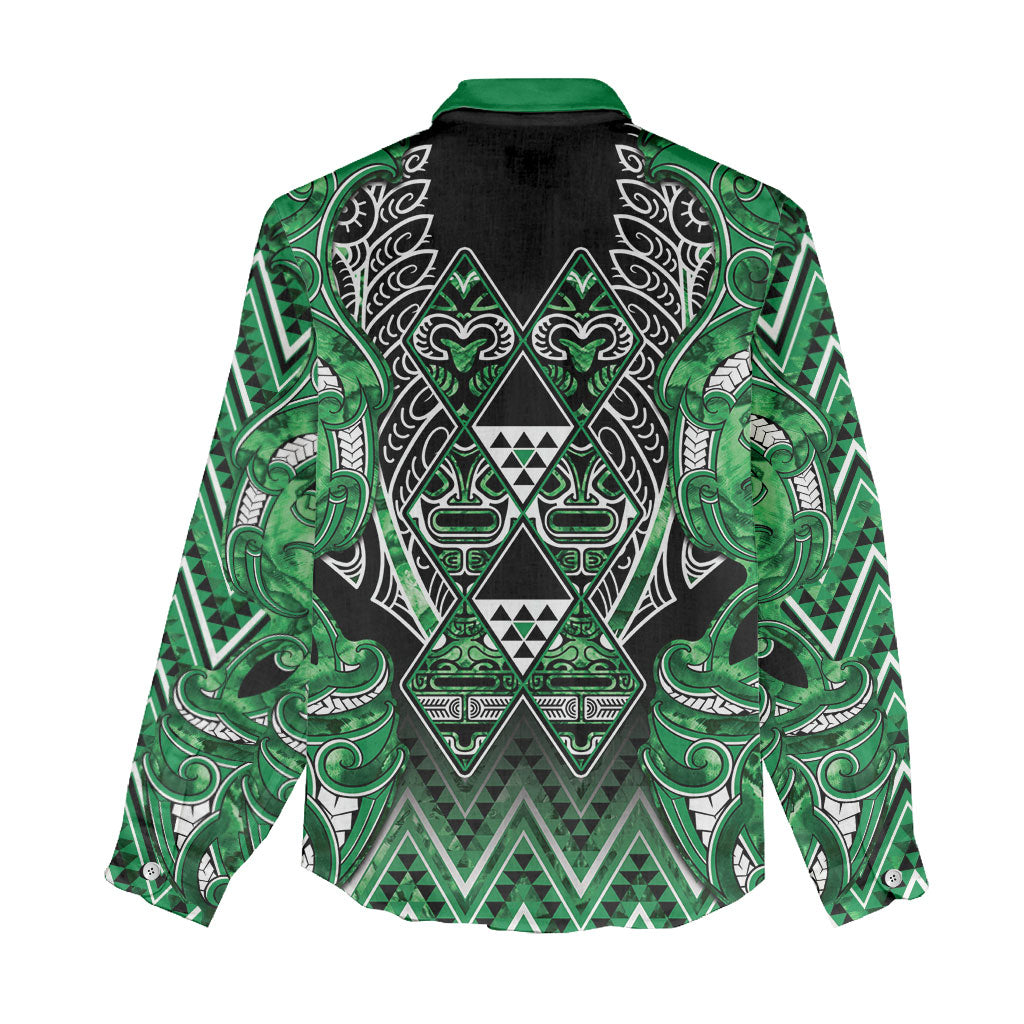 Aotearoa Ngati Maniapoto Women Casual Shirt Maori Tribal Green Paua Shell Pattern DT05 - Polynesian Pride