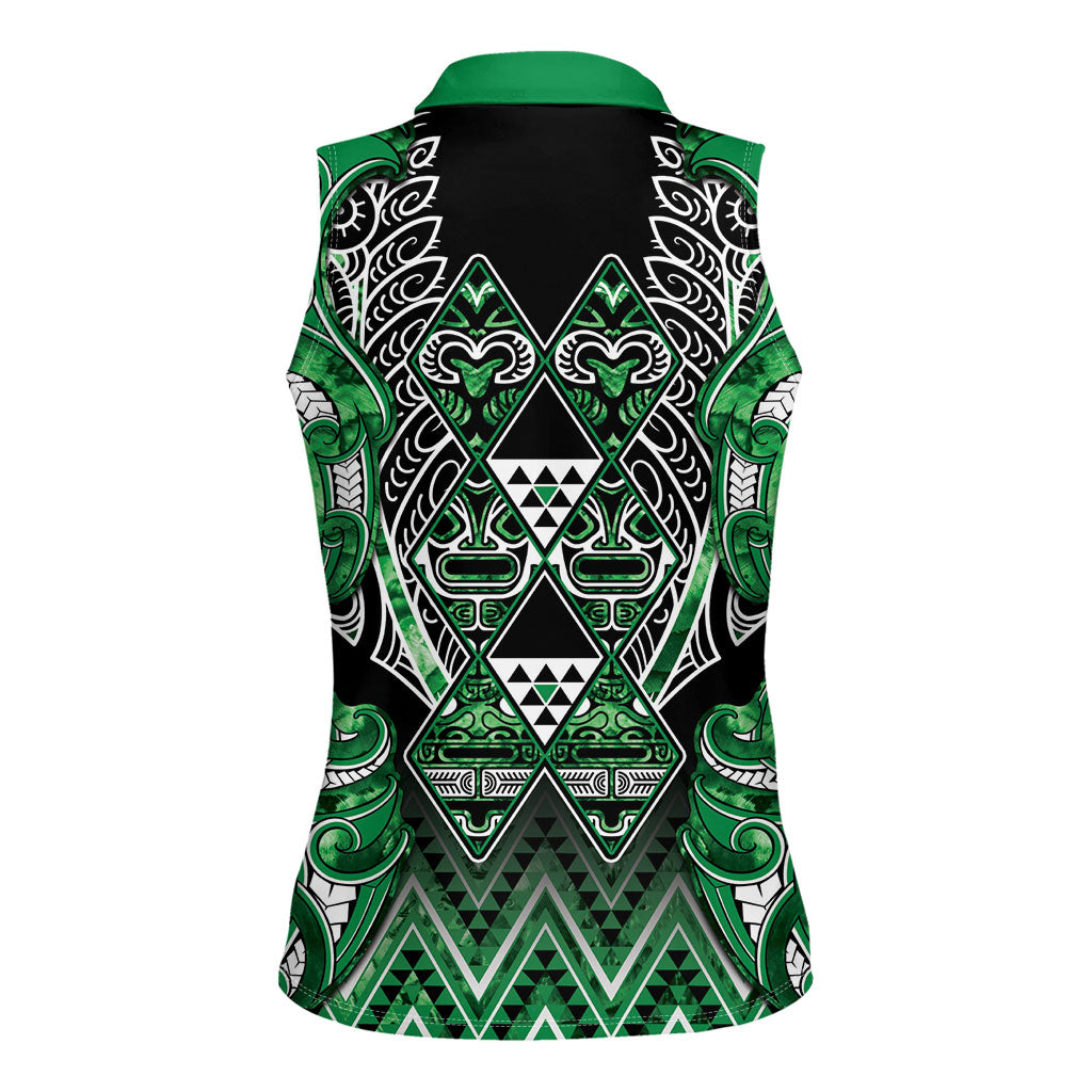Aotearoa Ngati Maniapoto Women Sleeveless Polo Shirt Maori Tribal Green Paua Shell Pattern DT05 - Polynesian Pride
