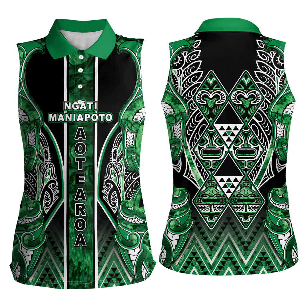Aotearoa Ngati Maniapoto Women Sleeveless Polo Shirt Maori Tribal Green Paua Shell Pattern DT05 - Polynesian Pride