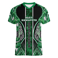 Aotearoa Ngati Maniapoto Women V-Neck T-Shirt Maori Tribal Green Paua Shell Pattern DT05 Female Green - Polynesian Pride