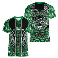 Aotearoa Ngati Maniapoto Women V-Neck T-Shirt Maori Tribal Green Paua Shell Pattern DT05 - Polynesian Pride